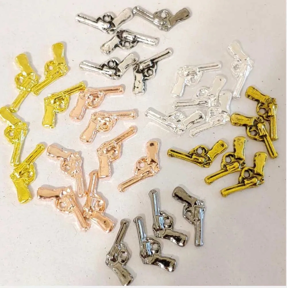 

20piece set Nail Charm Guns Gold/ Silver/BlackNail Art Accessories Nail Uv gel nail polish handgun charm Nail Decal Jewelry
