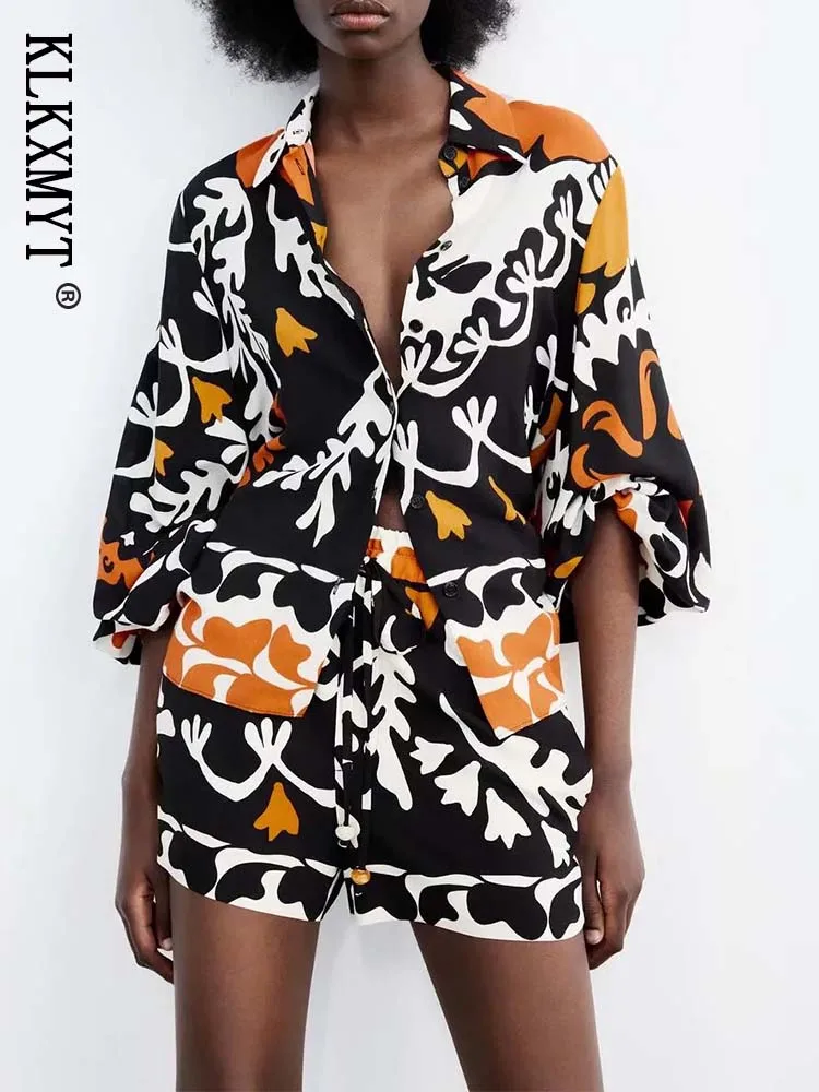 

Zar Shorts Set Woman 2 Pieces Suit 2022 New Fashion Print Shirts Women Sets Chic Casual Street Party Suit Women Outfits