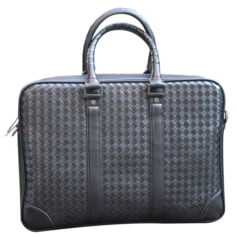 New Luxury Cow Genuine Leather Business Men's Briefcase Male Briefcase Shoulder Bag Men Messenger Bag Striped Tote Computer Bag