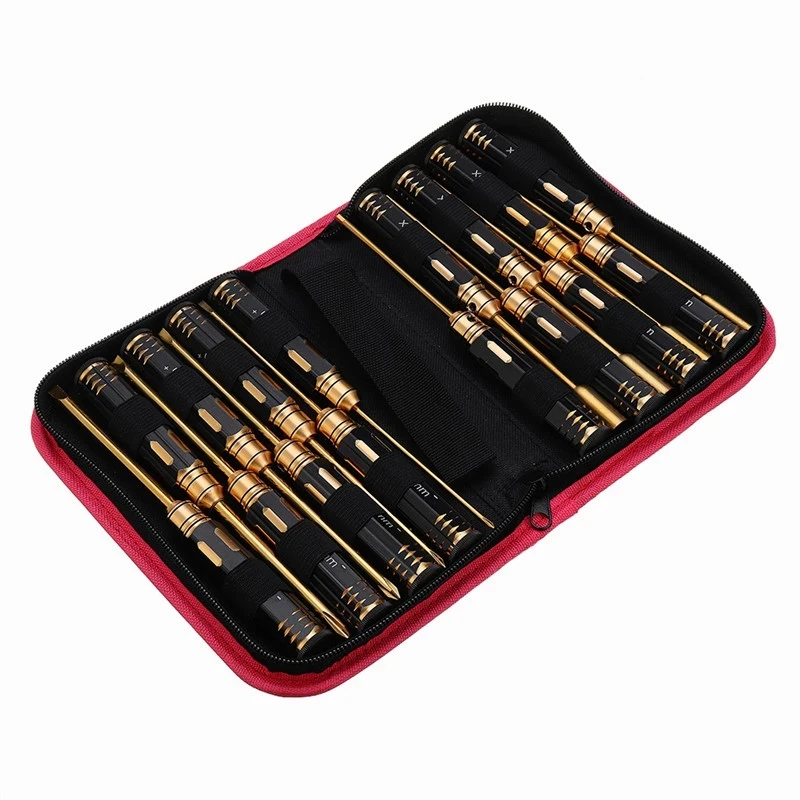 

16Pcs Hex Phillips Schraube Mutter Flache Sechskant-schraubendreher Stahl Set mit Tasche Schwarz Runde Hand Schaft Fur RC Modell