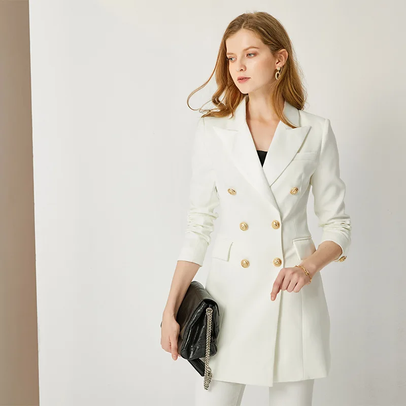 Fashion White Color Women Office Formal Coat Jackets Full Sleeves Winter Autumn  Slim Pockets Lady Blazers Coats