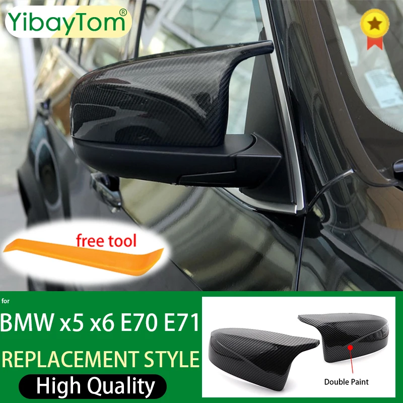 

2pcs facelifted Excellent modified Rearview Bright black Carbon Fiber Pattern Mirror Cover caps For BMW X5 E70 X6 E71 2008-2013