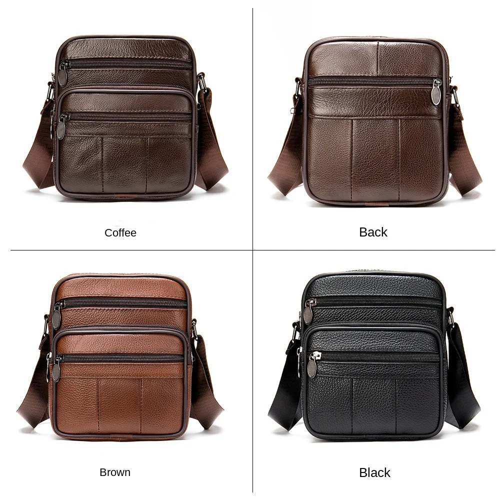 Business Leisure multi-functional first layer cowhide Men's bag  Vertical square large capacity luxury shoulder crossbody bag