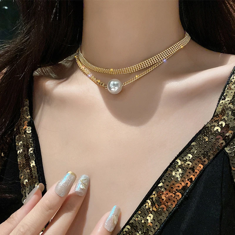 

Двухслойное жемчужное ожерелье, новинка 2022, модное ожерелье-чокер с жемчугом, милая многослойная цепочка с кулоном для женщин, ювелирные изделия, подарок для девушки