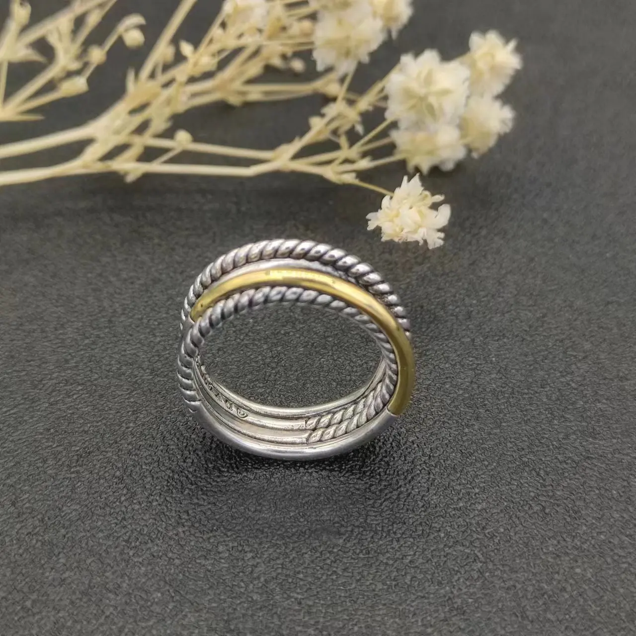 May High Quality DY Wholesale Twisted Wire Silver Plated Two-Tone Ring Gifts For Men And Women