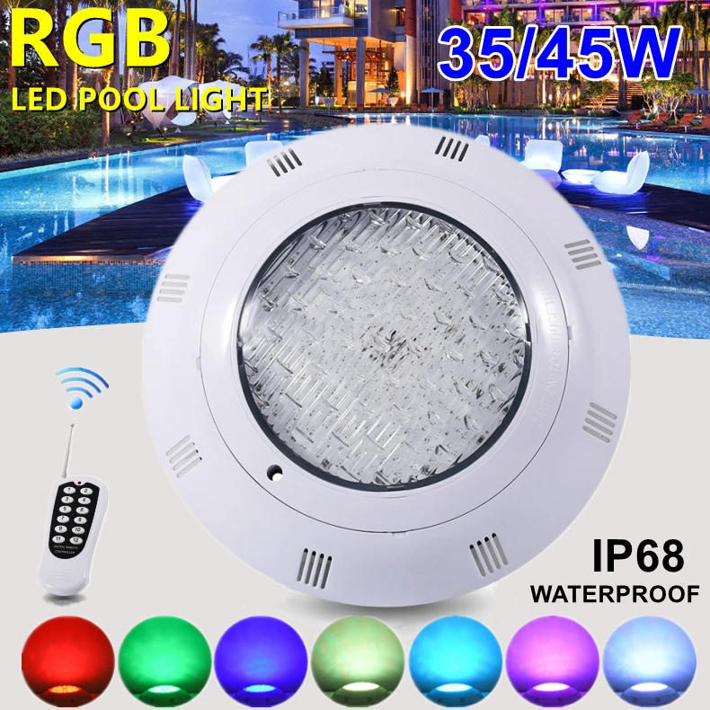 

2023 New 35W 45W LED Underwater Swimming Pool Lights RGB Color Changing AC12V IP68 Waterproof Lamp with Remote Controller