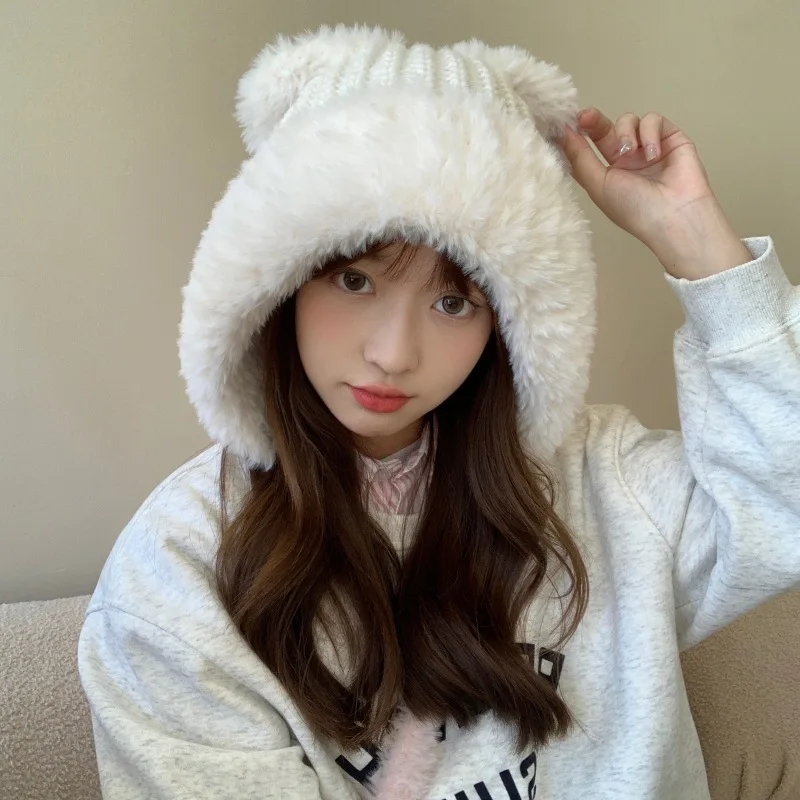 Зимние шапки для женщин вязаная шапка из искусственного меха плотная теплая с