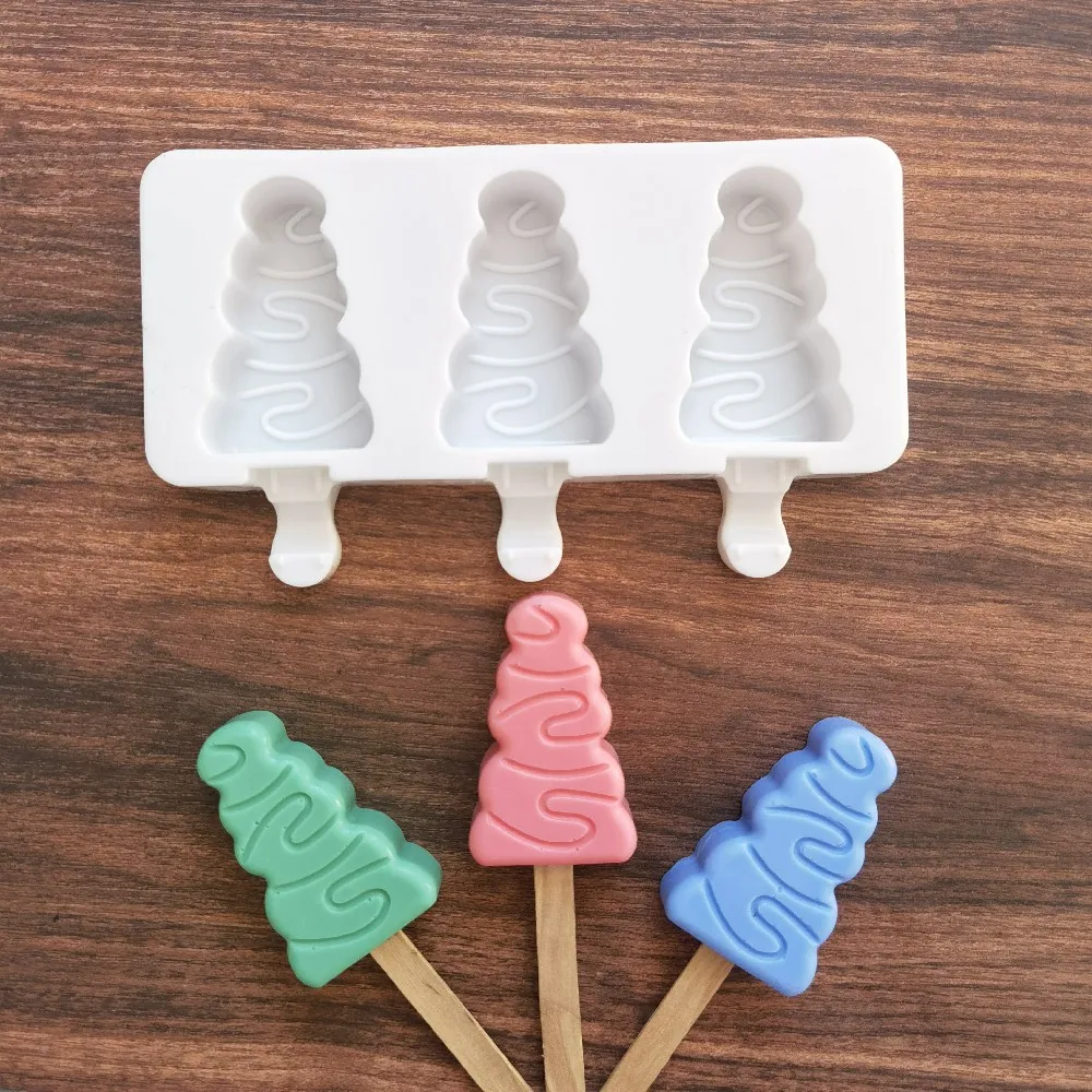 

3 Cells Christmas Tree Ice Cream Mold Diy Mousse Chocolate Cake Silicone Mould Popsicle Tool Ice pop Decorating Supplies Bakewar