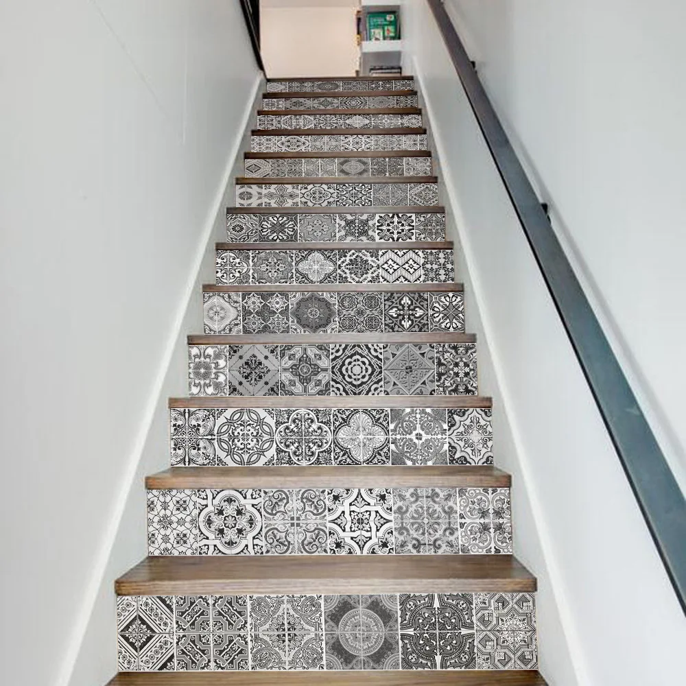 

13pcs Creative Stairs Stickers Simple Black White Geometric Patterns Stickers