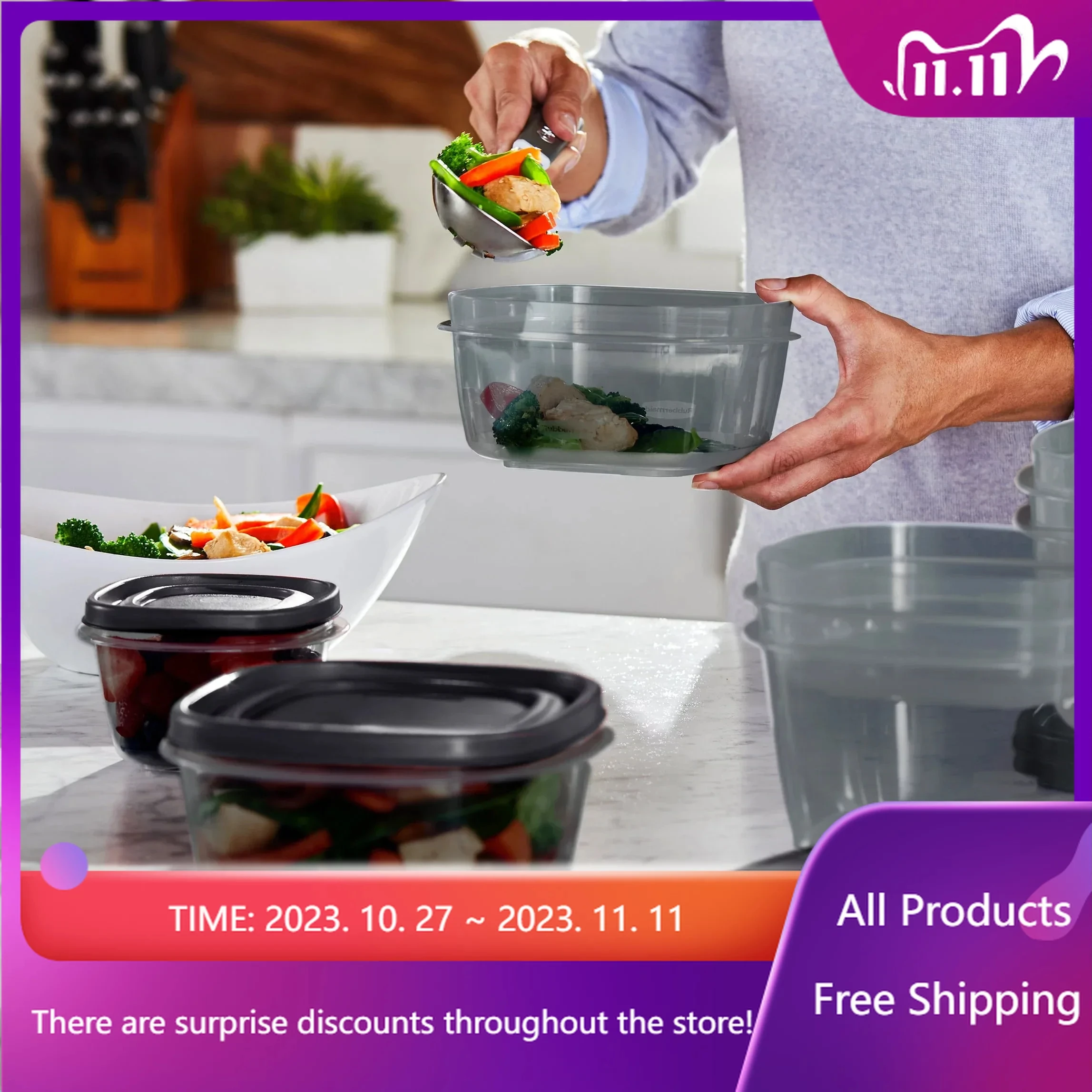 

24 Piece Food Storage Containers Variety Set, Gray, Storage Containers, Kitchen Storage, Food Storage Containers Fast Transporta