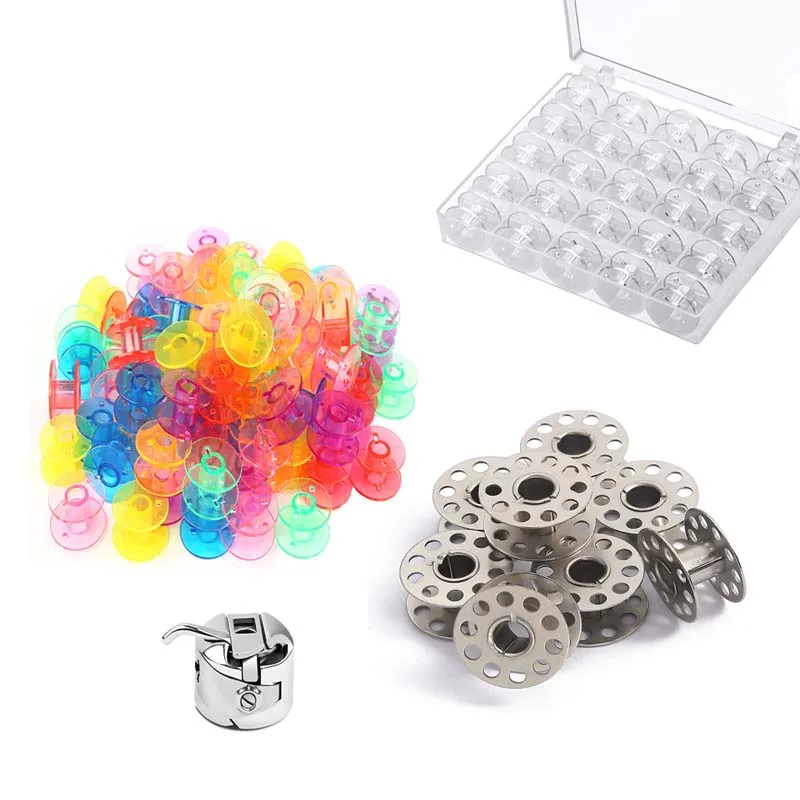 

1set Plastic/Metal 25 Bobbins Sewing Machine Spools With Thread Storage Case Box For Home Sewing Accessories Sewing Tools