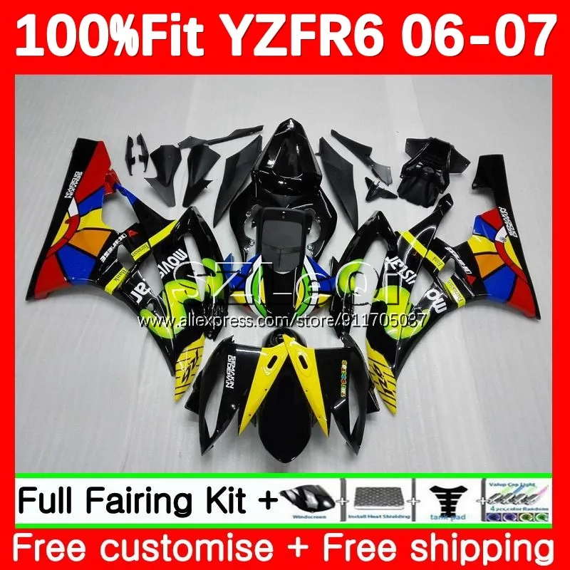 

Black Yellow Injection Body For YAMAHA YZF R 6 600 YZF-600 YZF R6 600CC YZF600 YZF-R6 YZFR6 06 07 2006 2007 OEM Fairing 124LQ.0