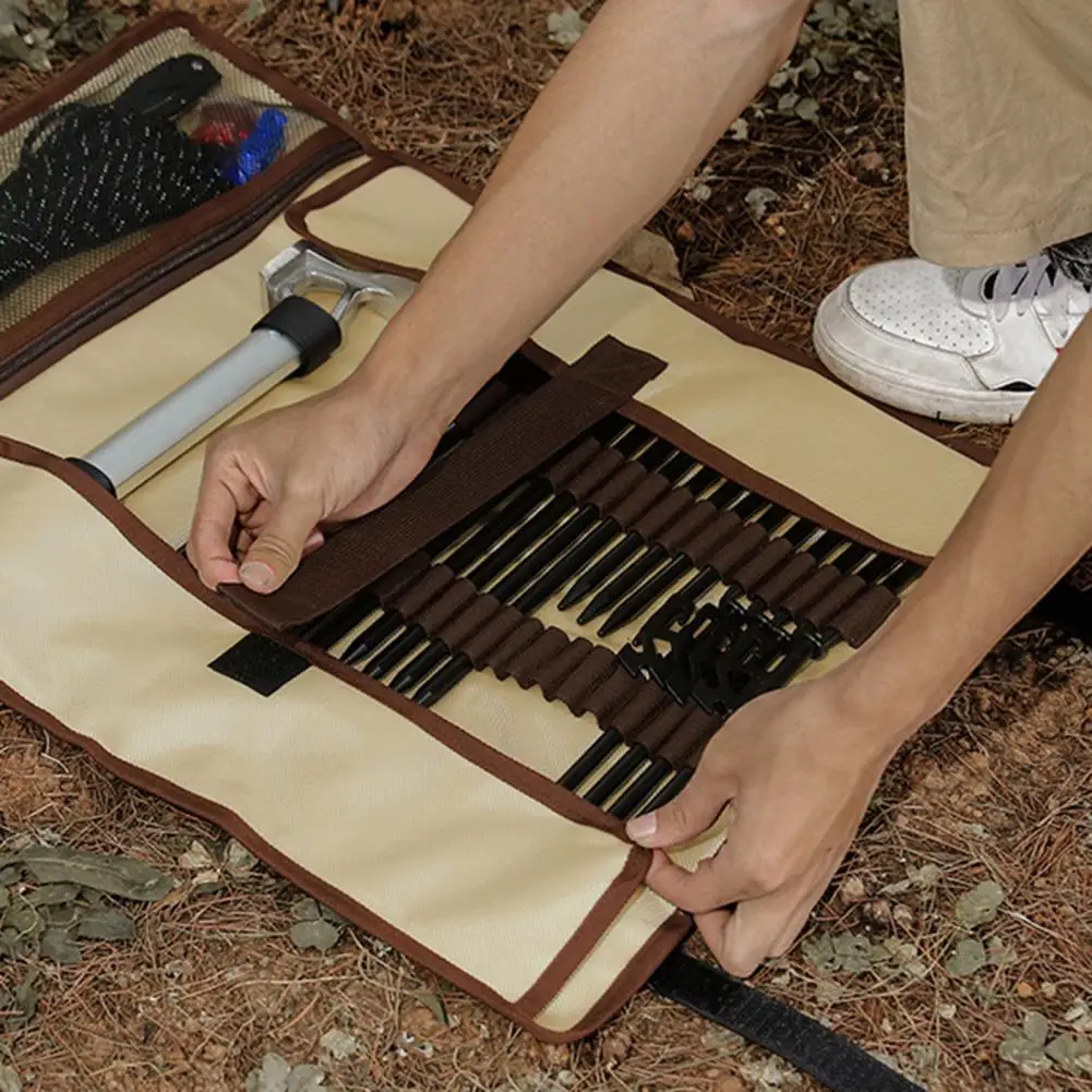 

Ground Nail Bag Load Bearing Roll Up Bag Wrap Roll Camping Nail Storage Bag