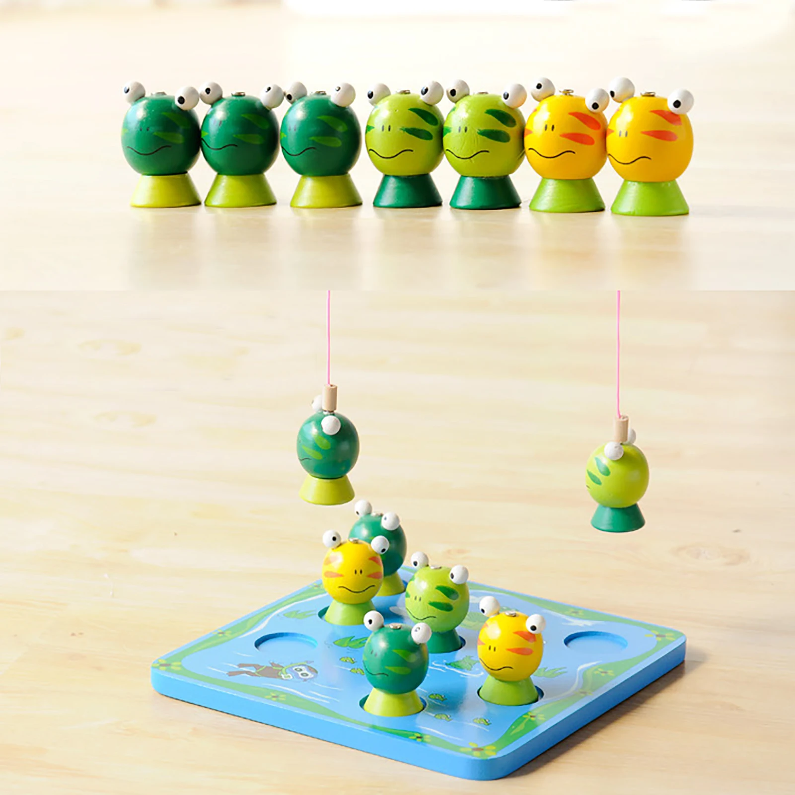 

Деревянная Магнитная рыболовная игра Монтессори, игрушки с 2 магнитными стержнями и 7 мраморными забавными подарками для обучения, портатив...