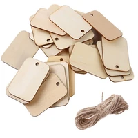 50pcs unfinished nature wood slice tag blank wooden gift tags hanging label with hemp ropes for diy wedding party home decor