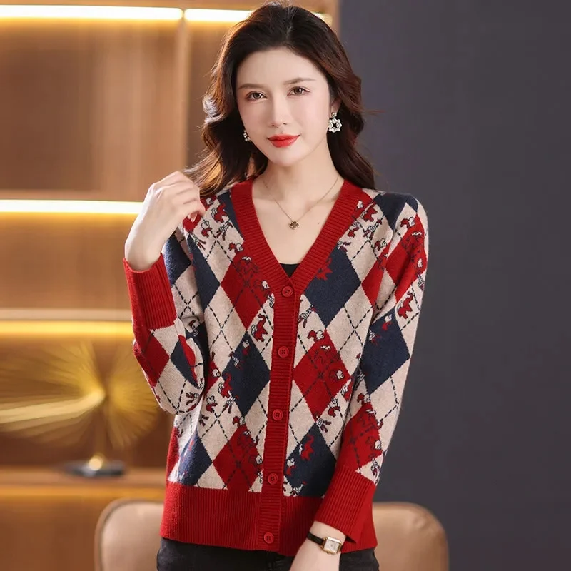 Свободный однобортный Кардиган с V-образным вырезом свитер Женский