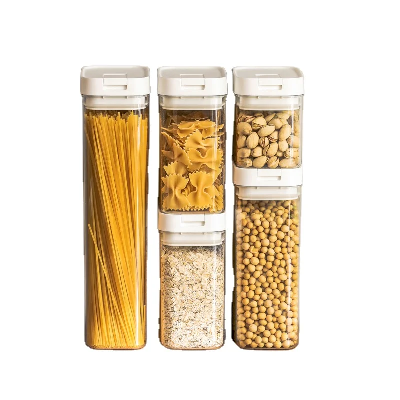 

Food Grade Plastic Storage Container Set for Flour Cereal Spaghetti Pasta Large Airtight Leakproof Dry Food Sugar Dispenser Jar