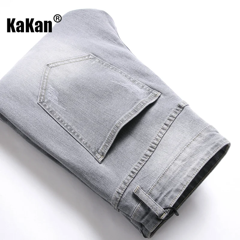 Kakan - New Street Stretch Slim Fit Small Foot Mid Rise Men's Jeans, Personalized  Grey Long Jeans K19-8835