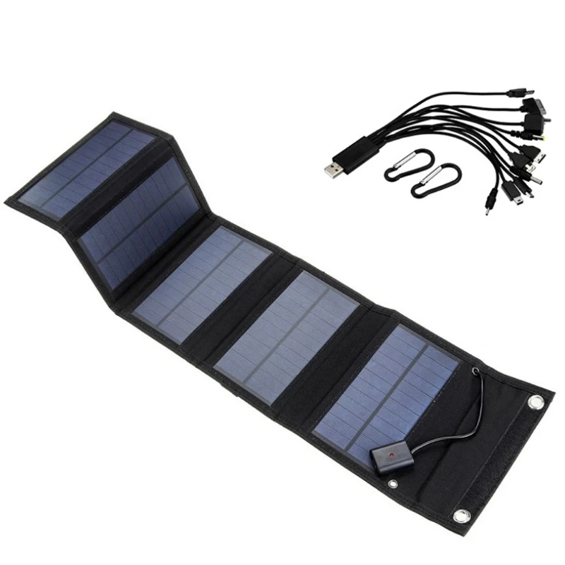 

WXTF Foldable 15W Solar Panel 10 in 1 USB Solar Cell Portable Folding Waterproof Charger Sun Power Bank for Outdoor Mobile Power