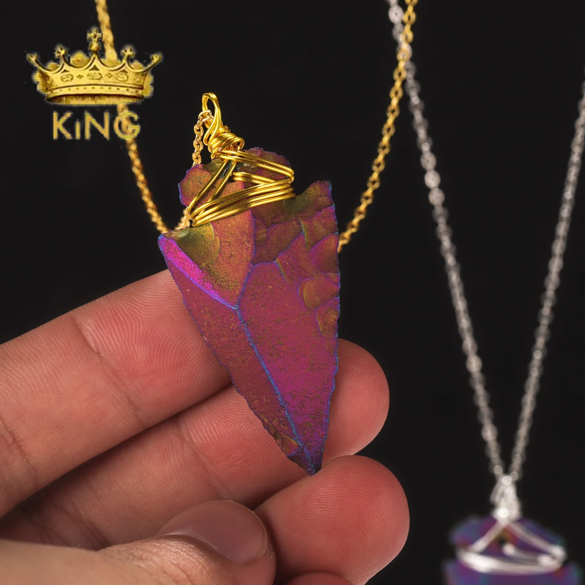 Ожерелье ручной работы с подвеской из натурального агата и титана