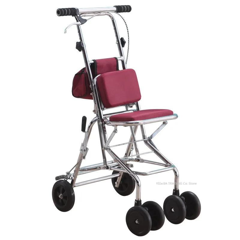 Portable Seniors Rolling Walker with Hand Brake & Rubber Wheel, Foldable Rollator Cart Have Padded Seat