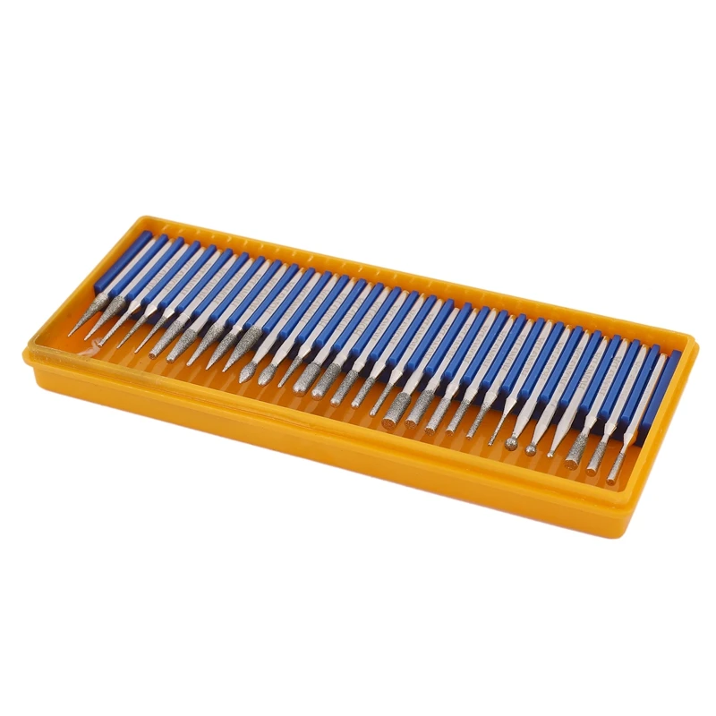 Promotion! 30 Pcs Bur Diamond Grinding Head Set Coated Carving Burrs Rotary Tool Bit Grit 120 Shank 3Mm 1/8 Inch For Dremel |