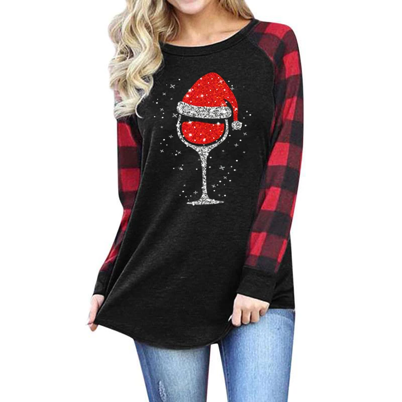 

Christmas Snowflake Printed Hoodies Hip Hop Streetwear Women Hoodie Sweatshirt Fashion Warm Top Christmas Hat Wine Print Hoody