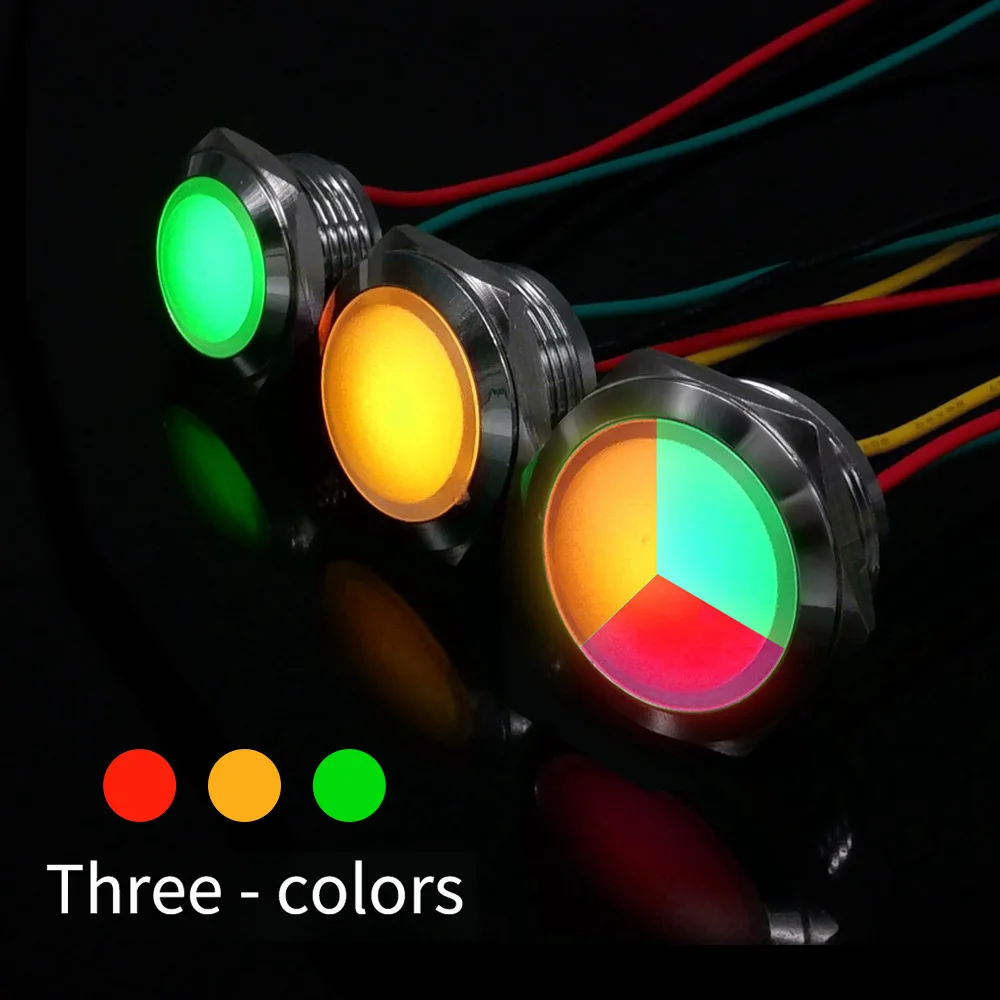 12mm 16mm 19mm 22mm Metal LED Indicator Light Warning Signal Lamp Pilot with Wire Two Three Color 5V 12V 24V 220V Red Blue Green