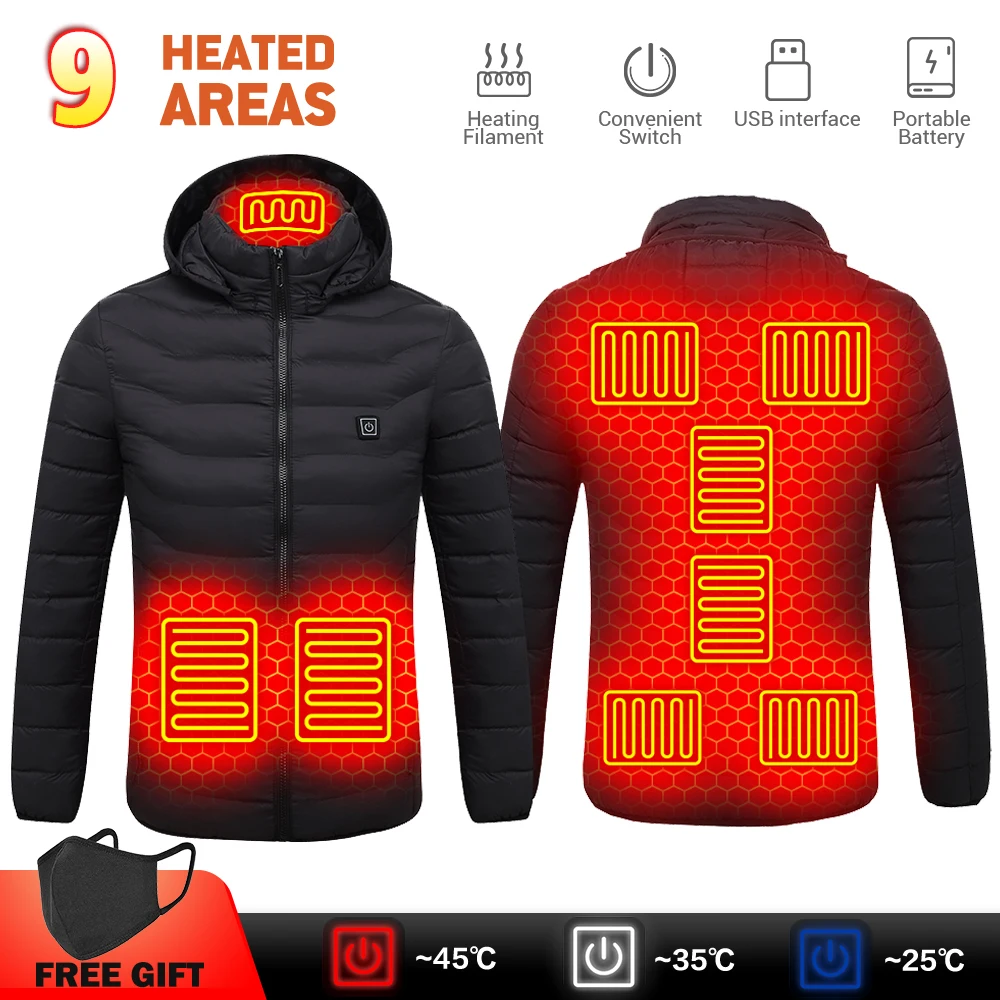 

Heated Jacket Men Women USB Heating Jacket Winter Outdoor Skiing Thermal Coat Frost Protection Clothing Heatable Cotton Jacket