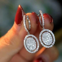2022 classic and simple women earrings oval charms brilliant cubic zirconia silver color elegant versatile ladys ear jewelry