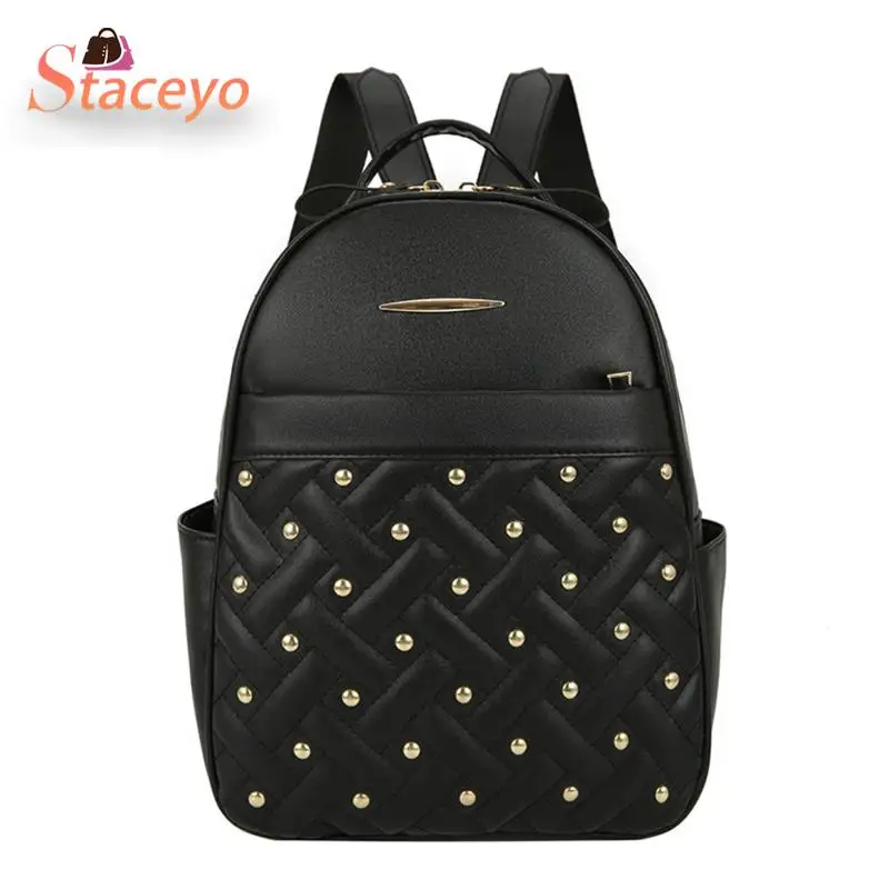 

Women Backpack Hot Sale Fashion Causal Bags High Quality Rivet Female Shoulder Bag PU Leather Backpacks For Girls Mochila