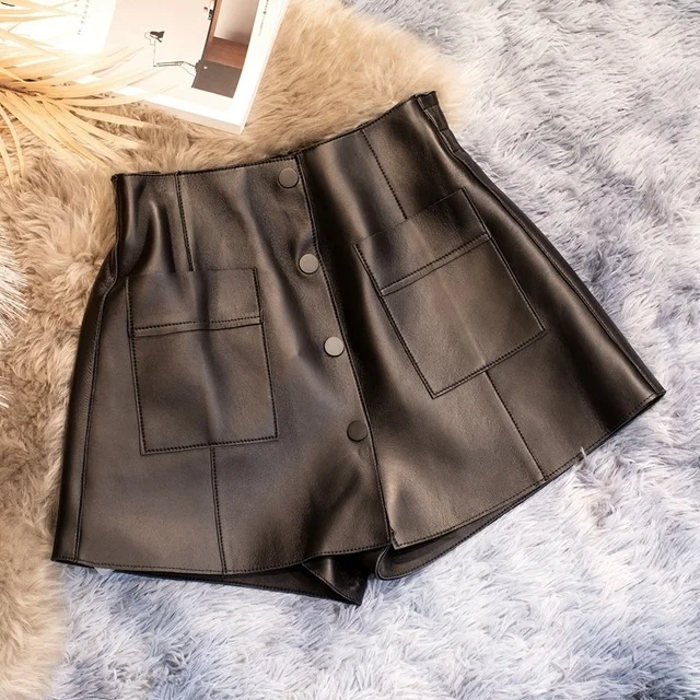 Luxury brand Genuine Leather for Women Real Sheepskin Women's Skirt Shorts Woman Cloth High Waist Trousers Ropa Mujer TN2331