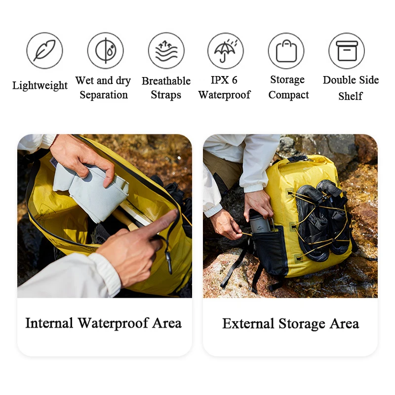 Naturehike TPU 25L Outdoor Waterproof Dry Bag IPX6 Ultralight Double Shoulder Waterproof Swimming Bag Hiking Travel Backpack