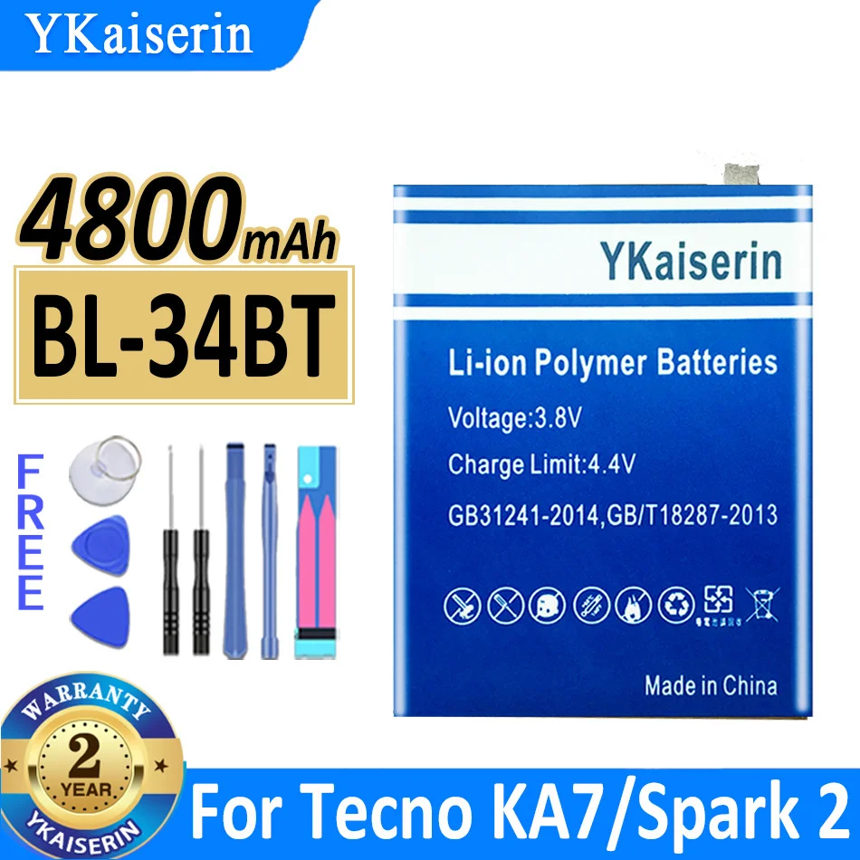 

Аккумуляторная батарея ykaisсеребрин на 4800 мАч для Tecno KA7/Spark 2