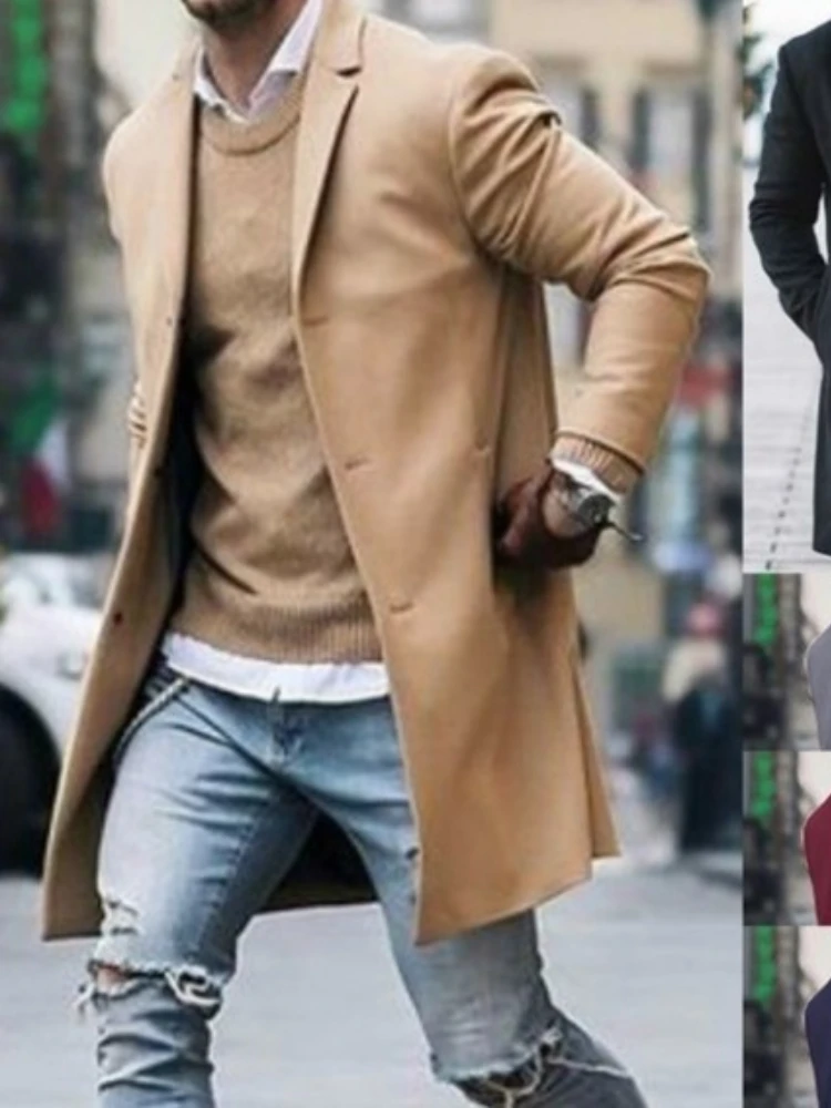 

Winter 2021 Korean Version of The New Men's Windbreaker Woolen Coat Jacket Men's Fashion Trend Long Wild Pure Color Windbreaker