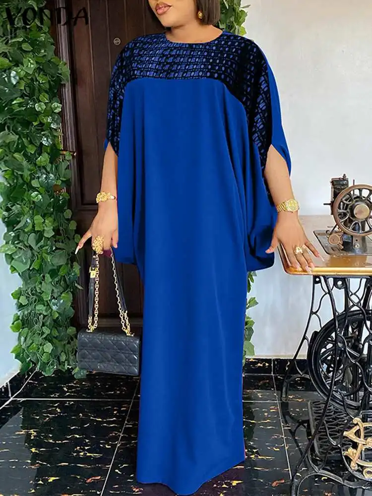 Plus Size 5XL Maxi Dress 2023 VONDA Women Summer 3/4 Sleeve Lace Patchwork Casual Elegant Party Dresses Loose Long Vestidos