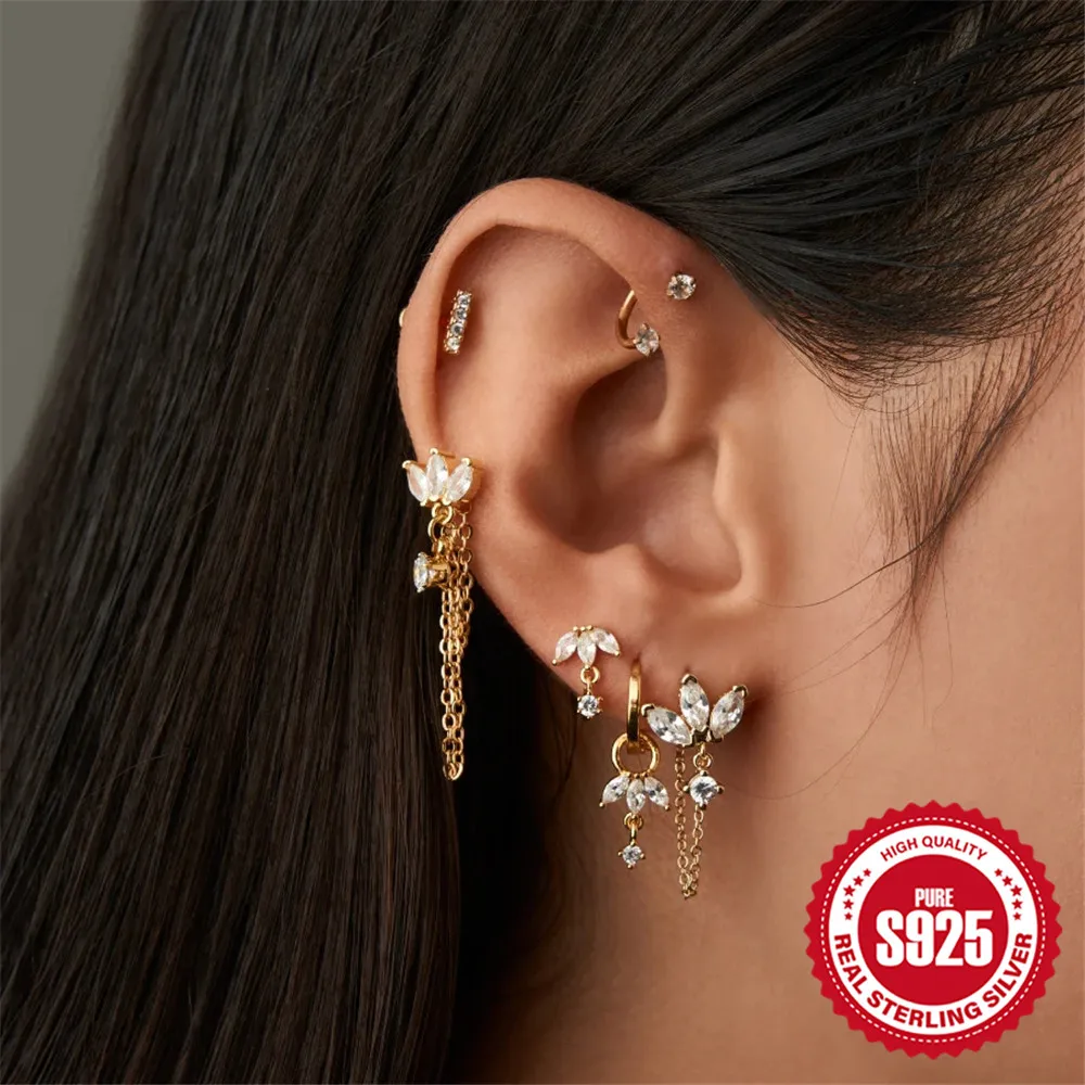 

CANNER 925 Sterling Silver Queen Tiny Crystal Zircon Pendant Cartilage Earrings Piercing Jewelry 2023 Hot Wedding Birthday Party