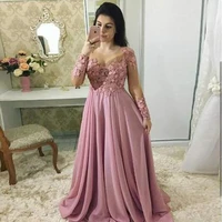 dusty pink mother of the bride dresses a line sheer jewel neck long sleeves wedding guest dress chiffon plus size evening gowns