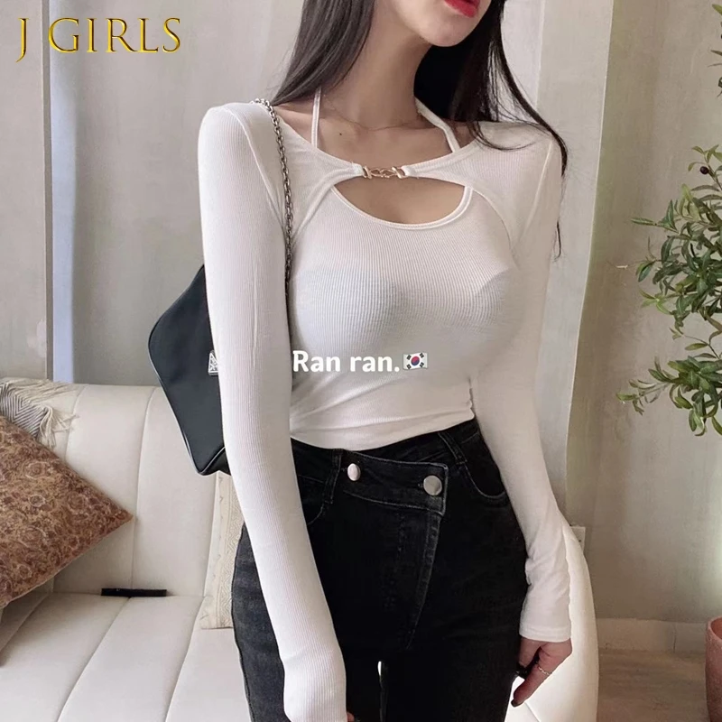 

J GIRLS South Korea's DongDaemun 2022 Spring New Sexy One-Piece Collar Strapless Halterneck Knitted Camisole Two-Piece Women's
