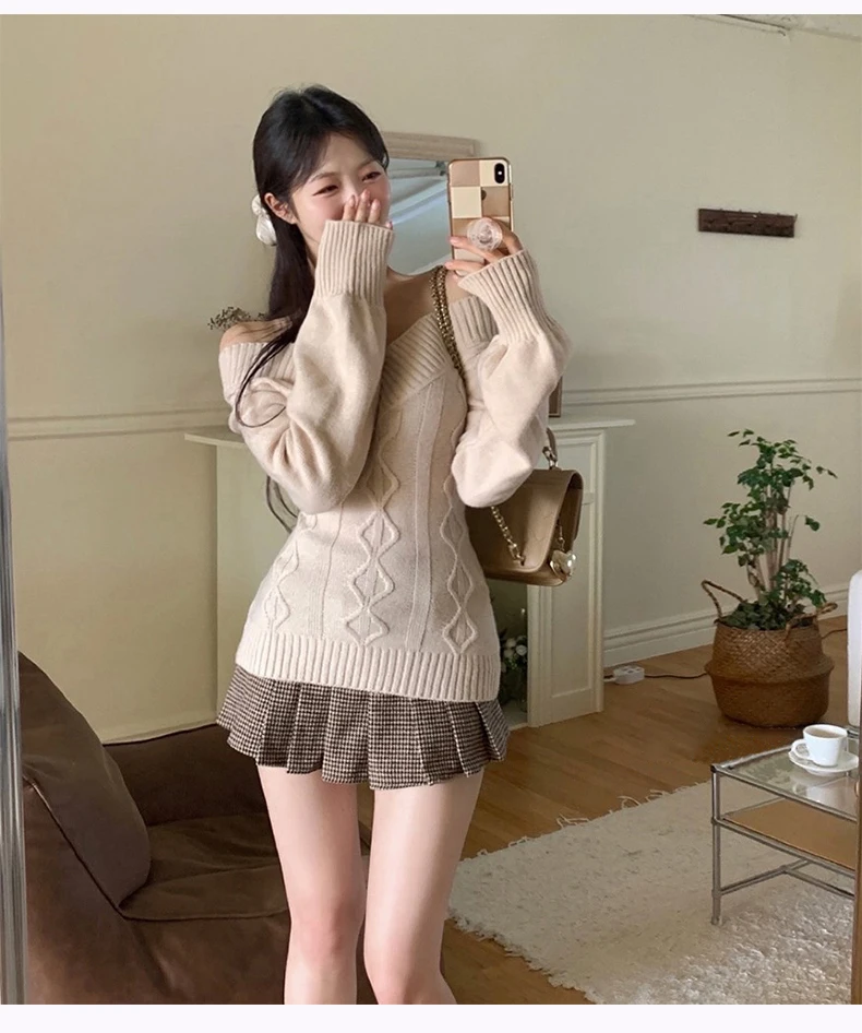 FIGOHR корейский облегающий вязаный свитер с v-образным вырезом и длинными рукавами