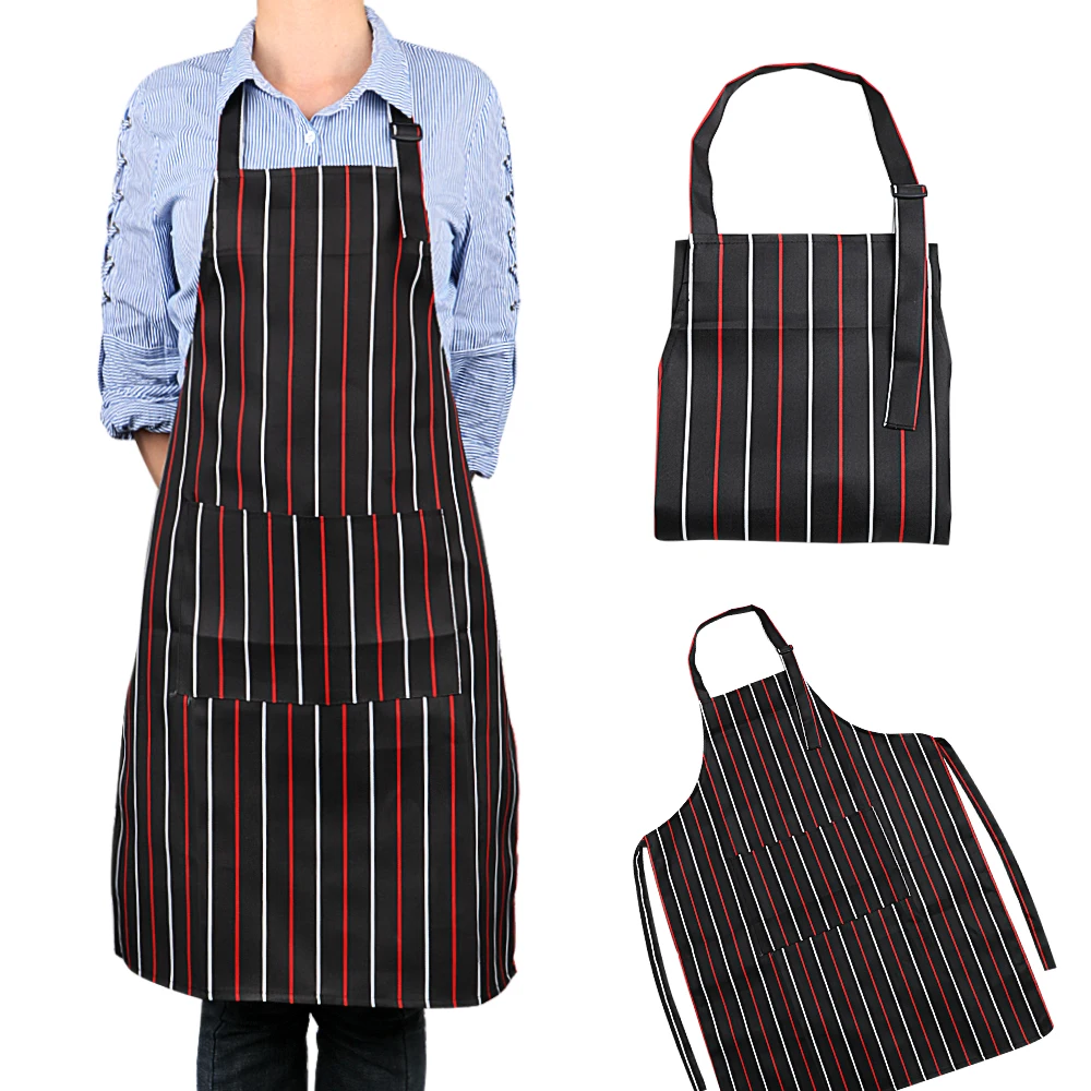 Adult Black Stripe Bib Adjustable Apron For Man Woman Home Kitchen Chef Restaurant Waiter Aprons Cooking Apron With Pockets