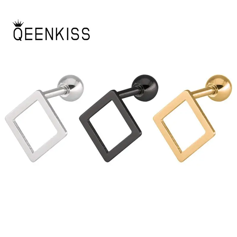 

QEENKISS EG8186 Fine Jewelry Wholesale Fashion Woman Man Wedding Birthday Gift Square Titanium Stainles Steel Stud Earrings 1PC
