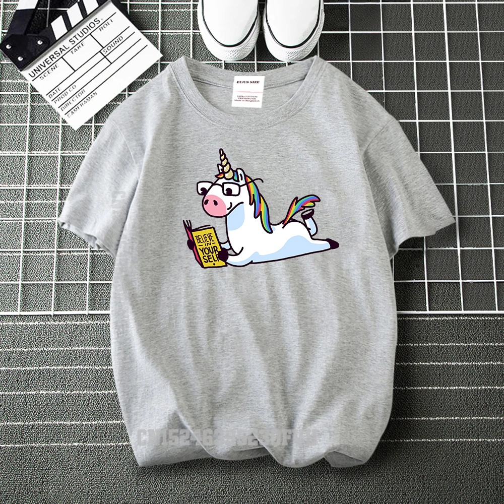 

Hot Unicorn Reading Book Cotton T-Shirts Men Women Couples Tee Shirts Summer Brand Camisas Hombre Cartoon Harajuku T Shirt