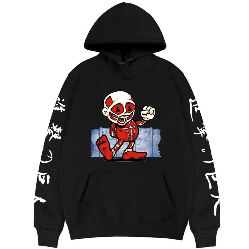 

90s Men Women Oversized New Funny Attack on Mutation Japanese Anime Attack on Titan Colossal Titan Graphics Hoodie Sweatshirt
