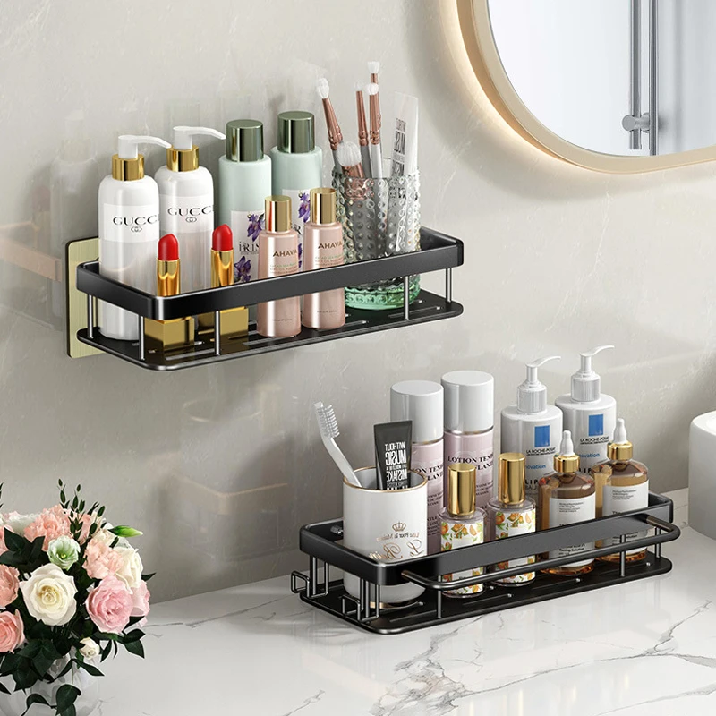 Полка для ванной алюминиевая квадратная корзина черная/белая/матовая полка