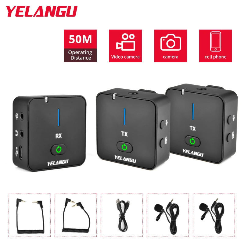 YELANGU Wireless Microphone 2.4GHz Lavalier for DSLR Camera Portable Handy Stereo Microphone for Camcorder Vlog Video Recording