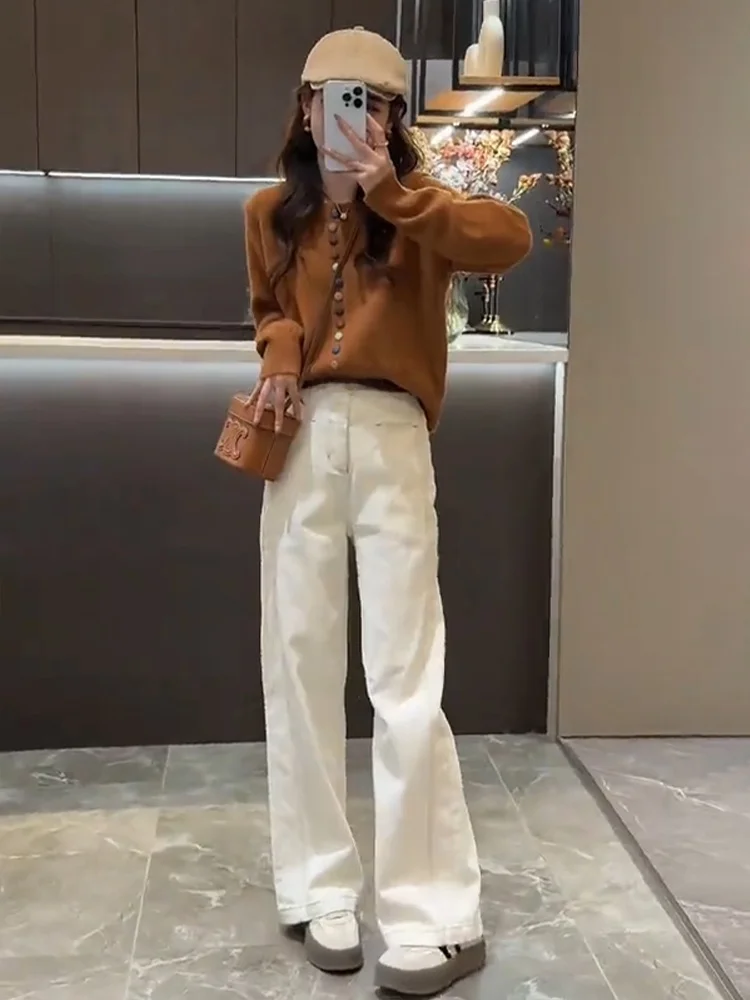 Цветной вязаный кардиган с круглым вырезом и пуговицами женский свитер на осень