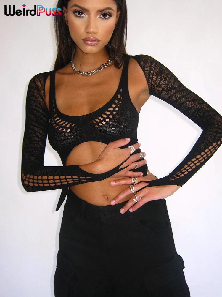 

Необычный сексуальный прозрачный укороченный топ с толстовками + майки, Женская мода на осень 2022, шикарная дикая уличная одежда, популярная ...