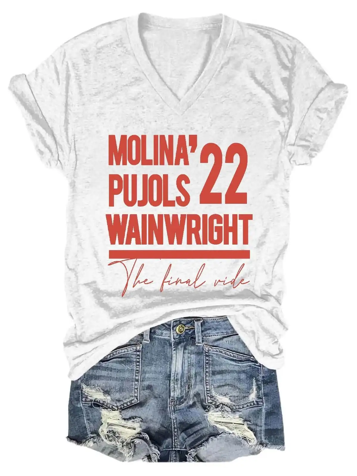 

Lovessales Womens Yadi Waino Pujols The Final Ride V-Neck Short Sleeve 100% Cotton T-shirt