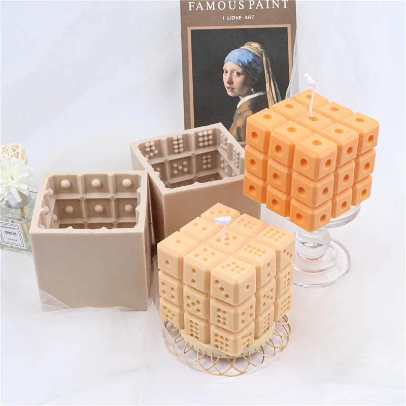 

3D Square Dice Shape Silicone Candle Mold Handmade DIY Scented Soy Wax soap Aromatherapy Mould Home Decoration Mousse Cake Molds